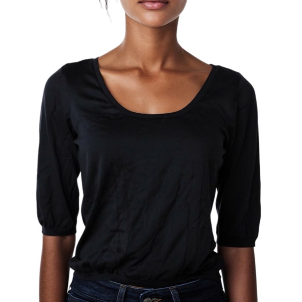 Gucci Black Scoop Neck 3/4  Sleeve Women's Top